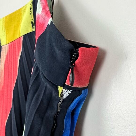 NWT Milly Irene Modern Brushstroke Pleated Midi Dress Rainbow Multi sz 0 Swing - Picture 5 of 10
